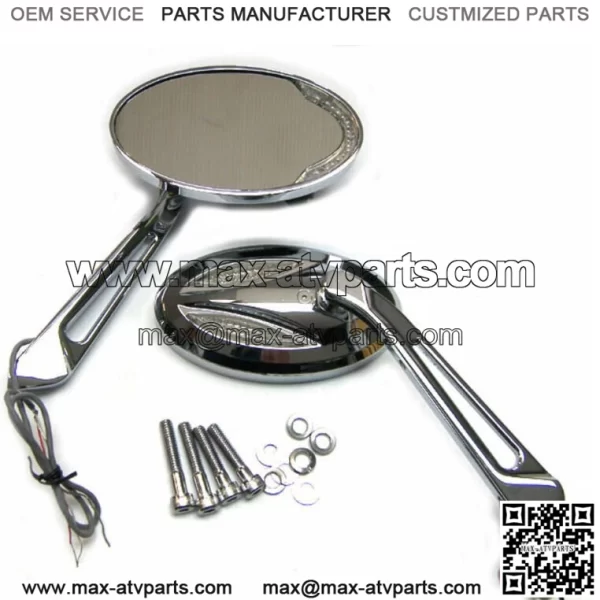 Chrome Billet Mirror Set LED Indicator Turn Signals Built In Harley Chopper FXST (For: Harley-Davidson)