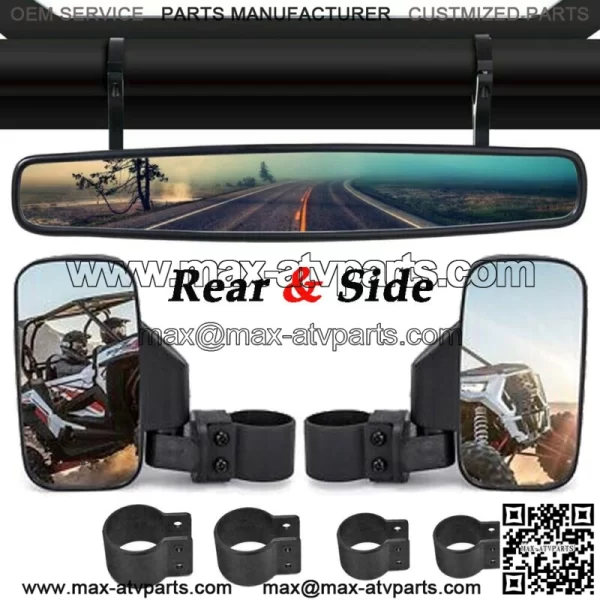 1.75" Rear & Side View Mirrors Set For UTV Rhino, Polaris Ranger, Kawasaki Gator (For More than one vehicle) - Image 2