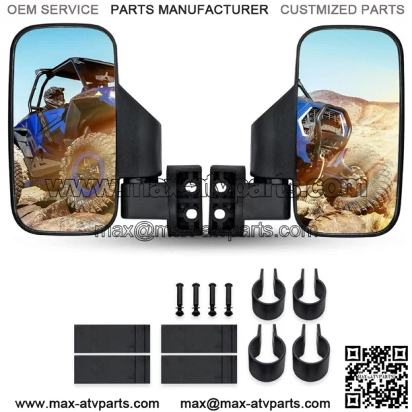 UTV Rear View Side Mirrors 1.75" For Polaris Ranger RZR XP Crew 570 800 900 1000 (For More than one vehicle) - Image 2