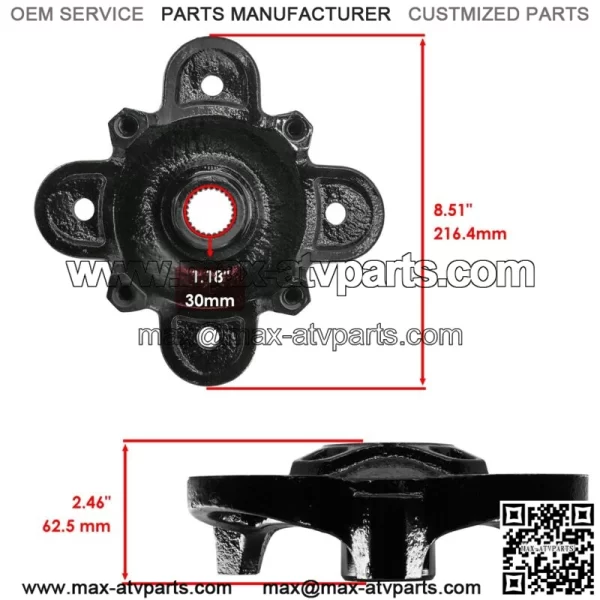 Front Wheel Hubs w/ Studs & Bearings for Polaris RANGER CREW 1000 XP 2017-2018 (For: Polaris) - Image 2