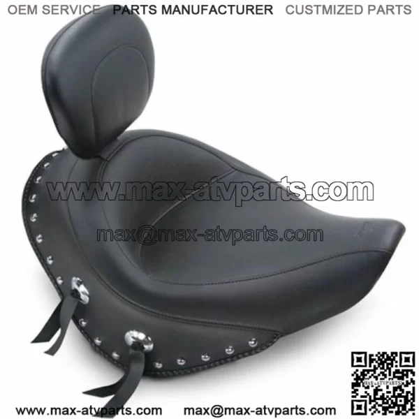 Mustang Wide Touring Chrome Studded Solo Seat w Backrest Harley Softail 200 Tire (For: Harley-Davidson)